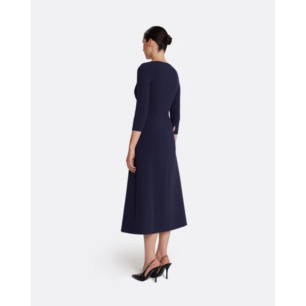 Safiyaa Luciana Midi Dress in Azurite - Safiyaa Dresses - Heavy Crepe Cape Gown - Shop at Luxury Shoes 