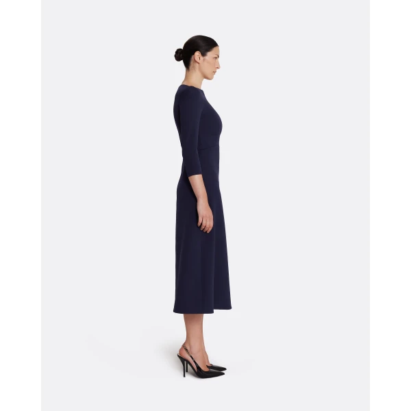Safiyaa Luciana Midi Dress in Azurite - Safiyaa Dresses - Heavy Crepe Cape Gown - Shop at Luxury Shoes 