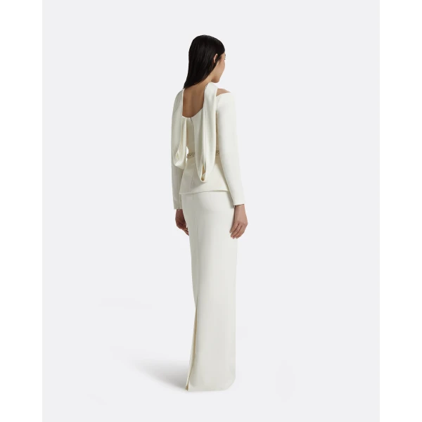 Safiyaa Lucile Ivory Top With Embroidered Belt - Safiyaa Tops - Heavy Crepe Cape Gown - Shop at Luxury Shoes 