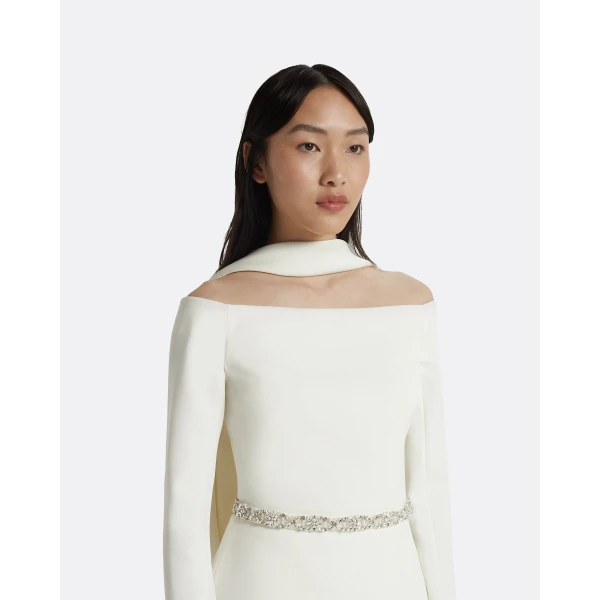 Safiyaa Lucile Ivory Top With Embroidered Belt - Safiyaa Tops - Heavy Crepe Cape Gown - Shop at Luxury Shoes 