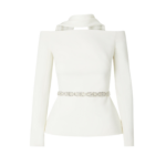 Safiyaa Lucile Ivory Top With Embroidered Belt - Safiyaa Tops - Heavy Crepe Cape Gown - Shop at Luxury Shoes 