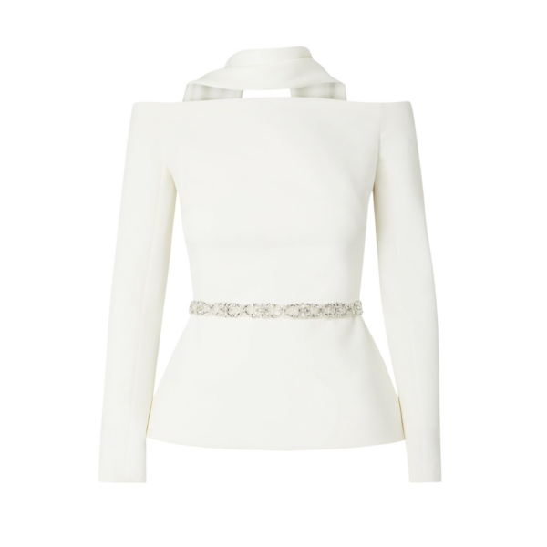 Safiyaa Lucile Ivory Top With Embroidered Belt
