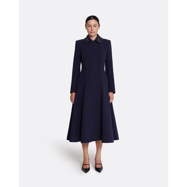 Safiyaa Lucilla Jacket in Azurite with Multi-blues - Safiyaa Jackets - Heavy Crepe Cape Gown - Shop at Luxury Shoes 