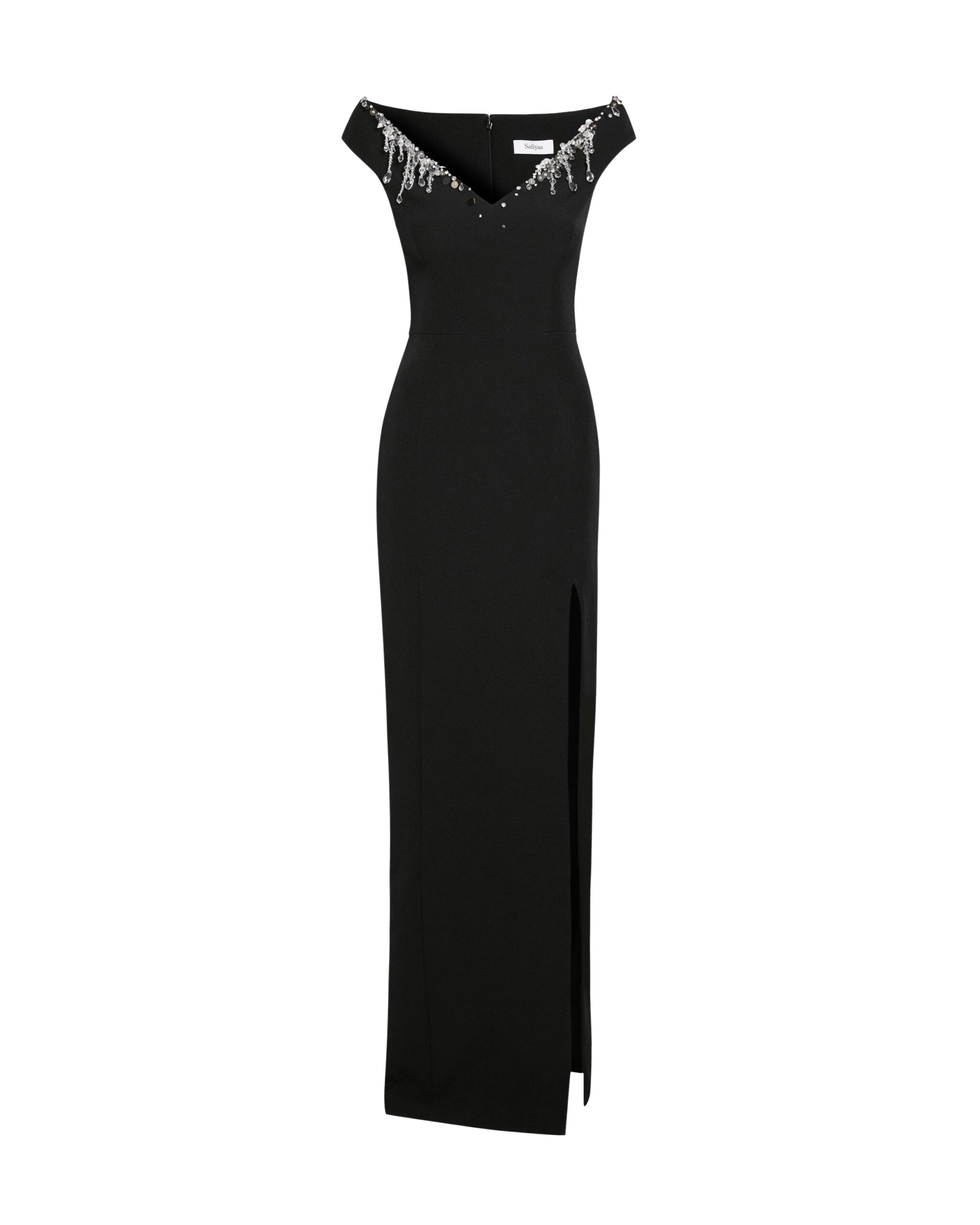 Safiyaa Lucrezia Long Dress in Black with Smoke/crystal