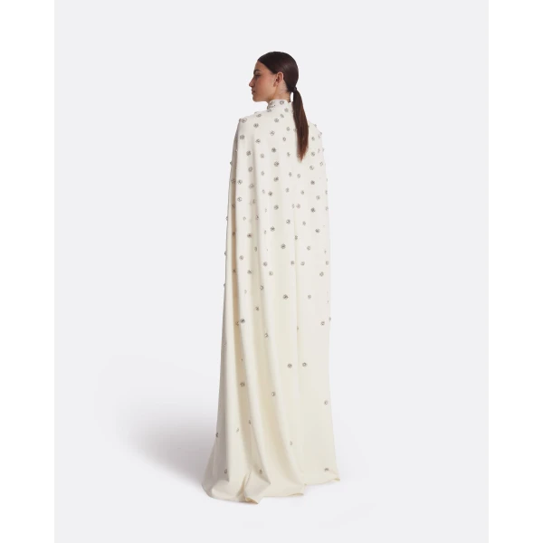 Safiyaa Manore Ivory Harness With Soshin Long Dress - Safiyaa Dresses - Heavy Crepe Cape Gown - Shop at Luxury Shoes 