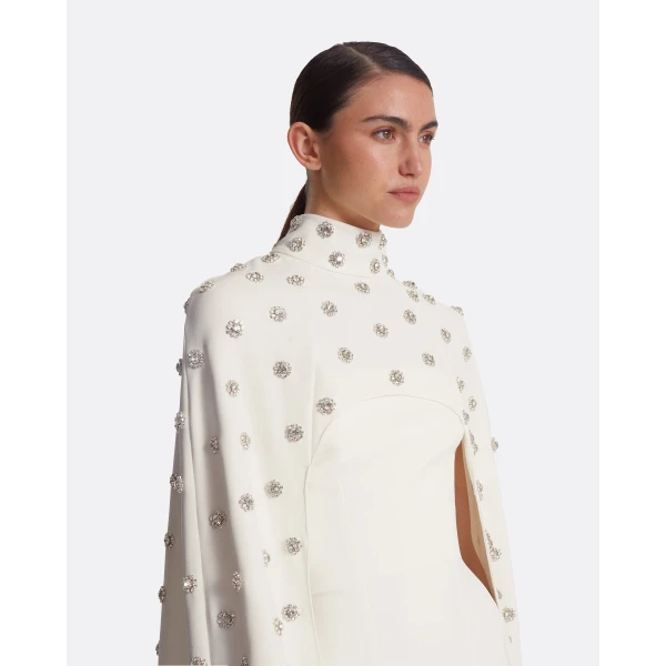 Safiyaa Manore Ivory Harness With Soshin Long Dress - Safiyaa Dresses - Heavy Crepe Cape Gown - Shop at Luxury Shoes 