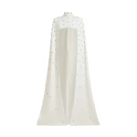 Safiyaa Manore Ivory Harness With Soshin Long Dress - Safiyaa Dresses - Heavy Crepe Cape Gown - Shop at Luxury Shoes 