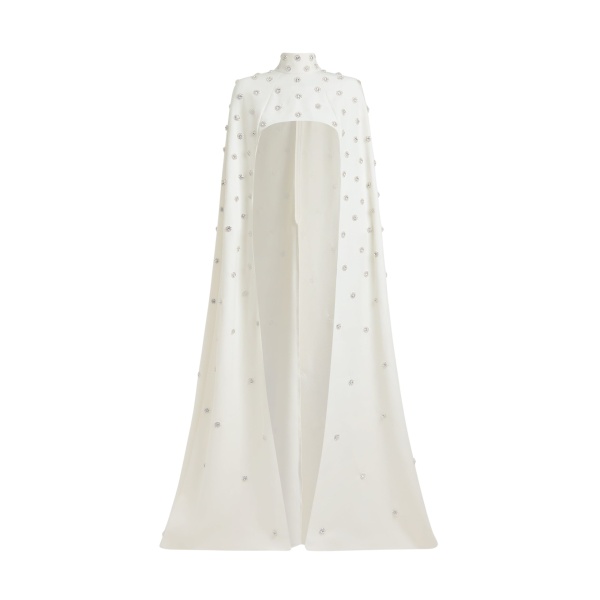 Safiyaa Manore Ivory Harness With Soshin Long Dress - Safiyaa Dresses - Heavy Crepe Cape Gown - Shop at Luxury Shoes 