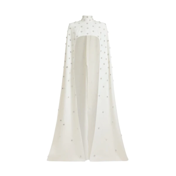 Safiyaa Manore Ivory Harness With Soshin Long Dress - Safiyaa Dresses - Heavy Crepe Cape Gown - Shop at Luxury Shoes 