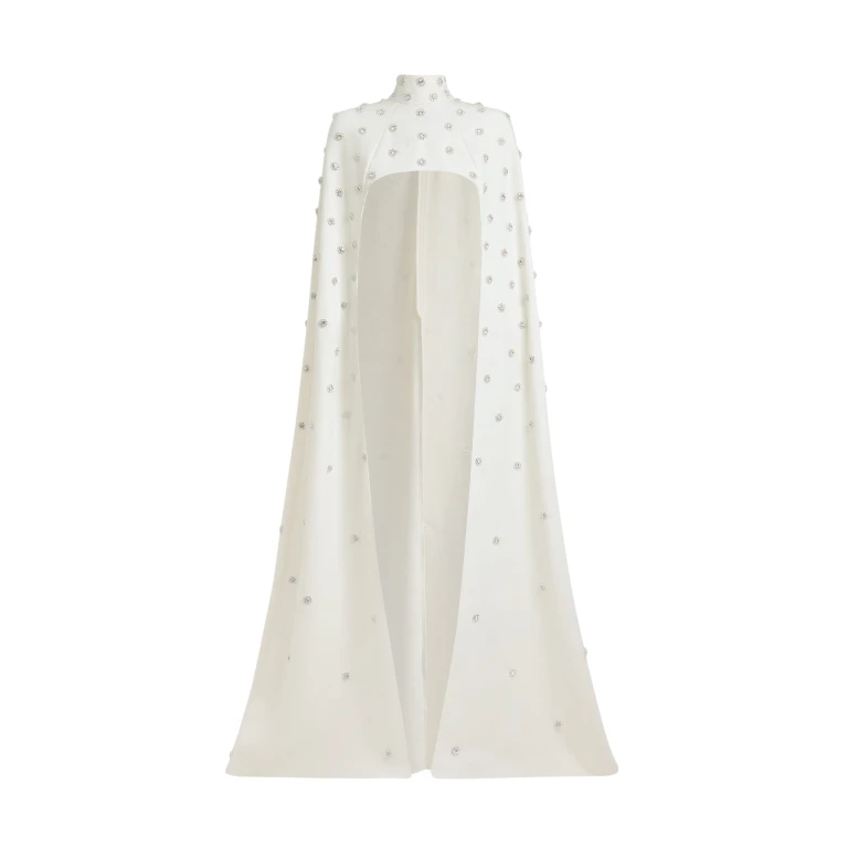 Safiyaa Manore Ivory Harness With Soshin Long Dress - Safiyaa Dresses - Heavy Crepe Cape Gown - Shop at Luxury Shoes 