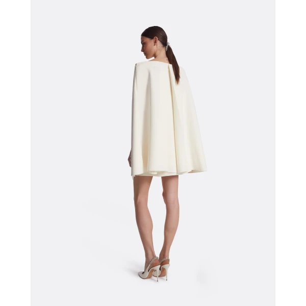 Safiyaa Manorel Ivory Broken Jewellery Embroidered Harness & Rowan Dress - Safiyaa Dresses - Heavy Crepe Cape Gown - Shop at Luxury Shoes 