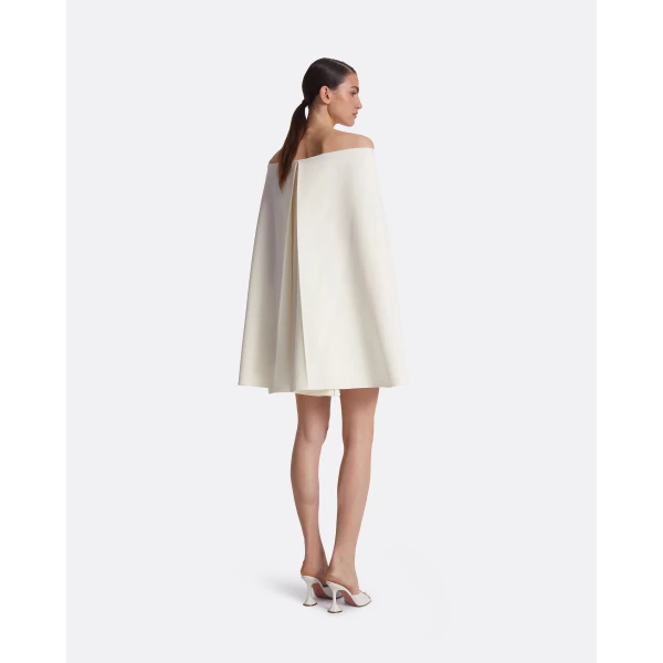 Safiyaa Manorel Ivory Harness & Rowan Fern Embroidered Dress - Safiyaa Dresses - Heavy Crepe Cape Gown - Shop at Luxury Shoes 