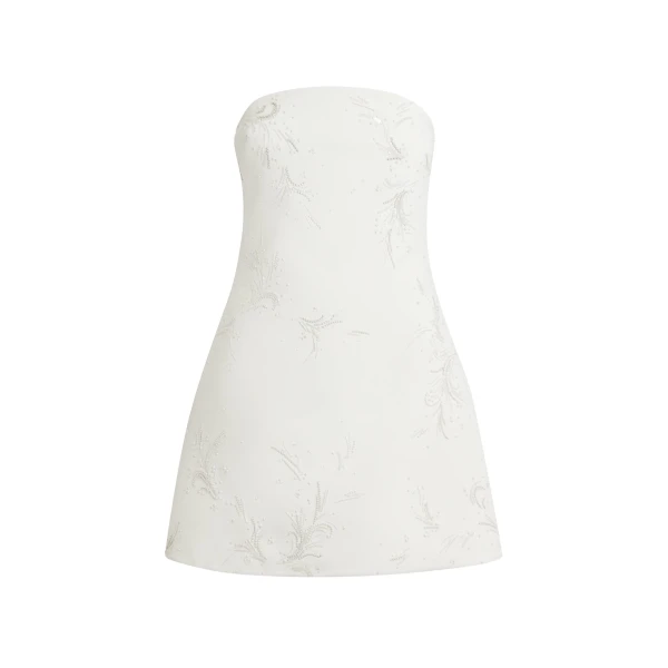 Safiyaa Manorel Ivory Harness & Rowan Fern Embroidered Dress - Safiyaa Dresses - Heavy Crepe Cape Gown - Shop at Luxury Shoes 