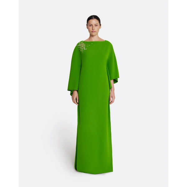 Safiyaa Marcellina Long Dress in Verdant Green with Multi-greens - Safiyaa Dresses - Heavy Crepe Cape Gown - Shop at Luxury Shoes 