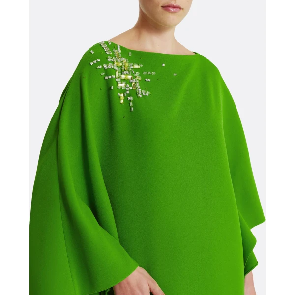 Safiyaa Marcellina Long Dress in Verdant Green with Multi-greens - Safiyaa Dresses - Heavy Crepe Cape Gown - Shop at Luxury Shoes 
