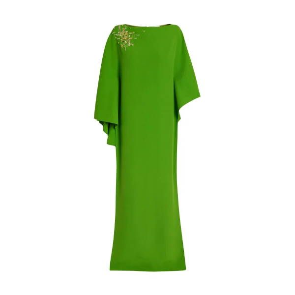 Safiyaa Marcellina Long Dress in Verdant Green with Multi-greens - Safiyaa Dresses - Heavy Crepe Cape Gown - Shop at Luxury Shoes 