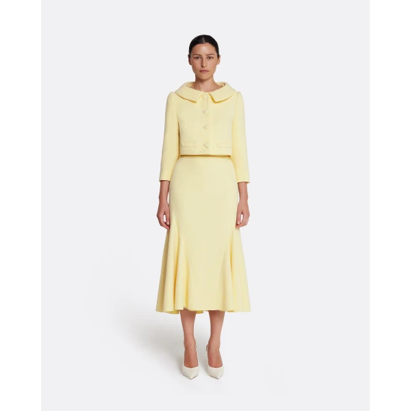 Safiyaa Marialuisa Skirt in Pale Yellow - Safiyaa Skirts - Heavy Crepe Cape Gown - Shop at Luxury Shoes 