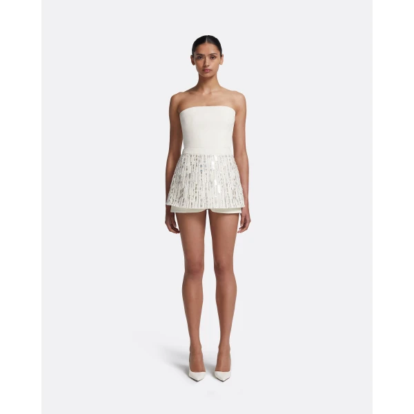 Safiyaa Matilda Skirt in Ivory with Crystal Embellishment - Safiyaa Skirts - Heavy Crepe Cape Gown - Shop at Luxury Shoes 