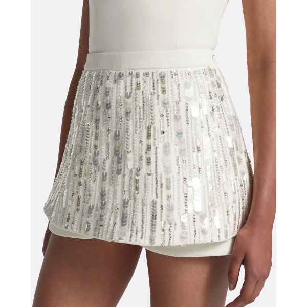 Safiyaa Matilda Skirt in Ivory with Crystal Embellishment - Safiyaa Skirts - Heavy Crepe Cape Gown - Shop at Luxury Shoes 