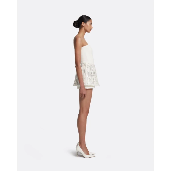 Safiyaa Matilda Skirt in Ivory with Crystal Embellishment - Safiyaa Skirts - Heavy Crepe Cape Gown - Shop at Luxury Shoes 