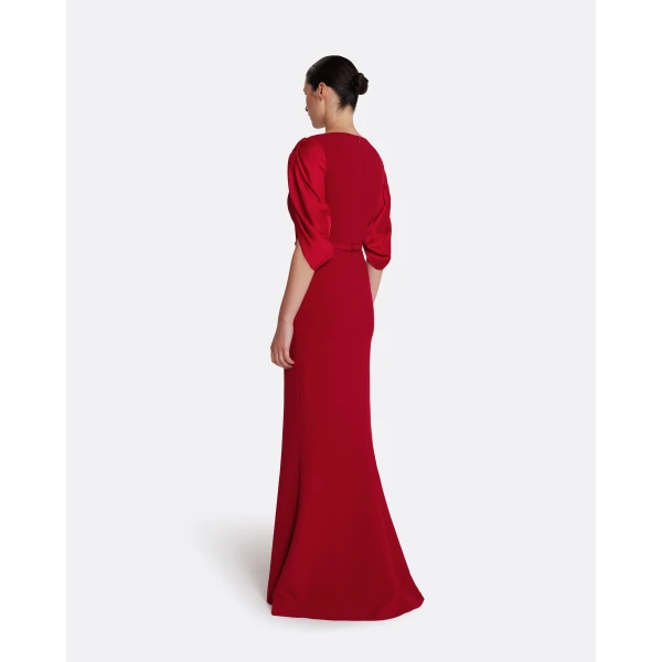 Safiyaa Mimi Long Dress in Cherry Red on Azalea Red - Safiyaa Dresses - Heavy Crepe Cape Gown - Shop at Luxury Shoes 