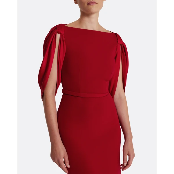 Safiyaa Mimi Long Dress in Cherry Red on Azalea Red - Safiyaa Dresses - Heavy Crepe Cape Gown - Shop at Luxury Shoes 