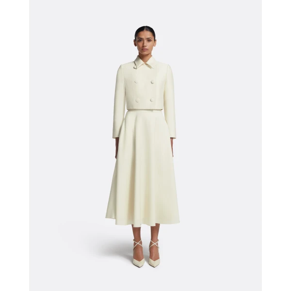 Safiyaa Miwa Skirt in Eggshell - Safiyaa Skirts - Heavy Crepe Cape Gown - Shop at Luxury Shoes 