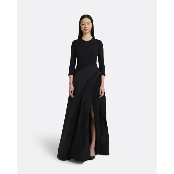 Safiyaa Nala Long Dress in Black - Safiyaa Dresses - Heavy Crepe Cape Gown - Shop at Luxury Shoes 
