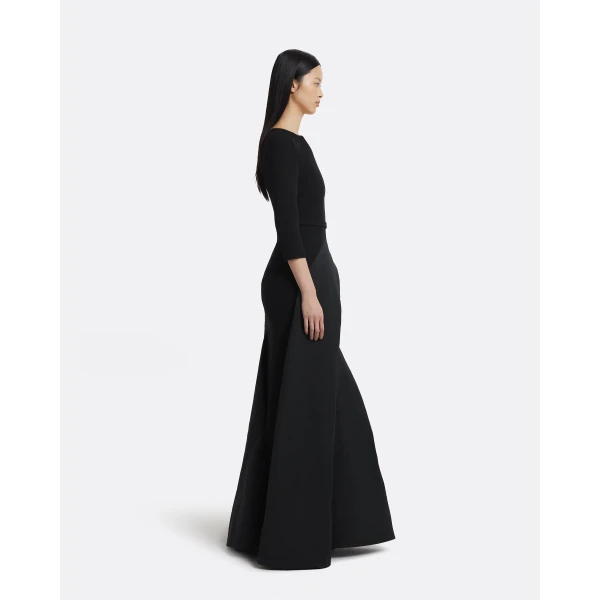 Safiyaa Nala Long Dress in Black - Safiyaa Dresses - Heavy Crepe Cape Gown - Shop at Luxury Shoes 
