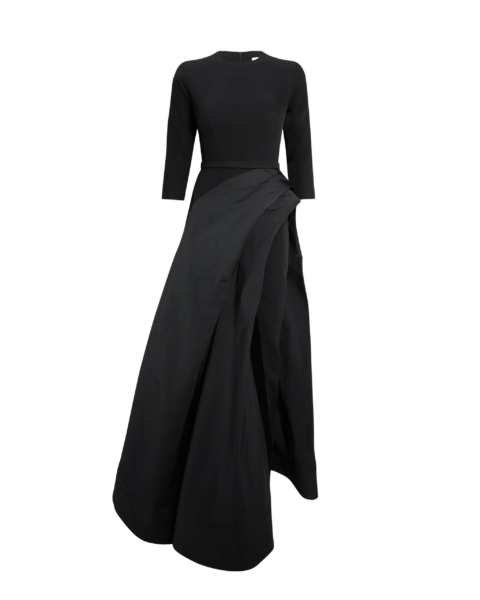 Safiyaa Nala Long Dress in Black - Safiyaa Dresses - Heavy Crepe Cape Gown - Shop at Luxury Shoes 
