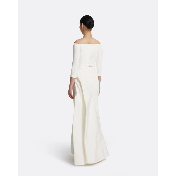Safiyaa Nila Long Dress in Ivory - Safiyaa Dresses - Heavy Crepe Cape Gown - Shop at Luxury Shoes 
