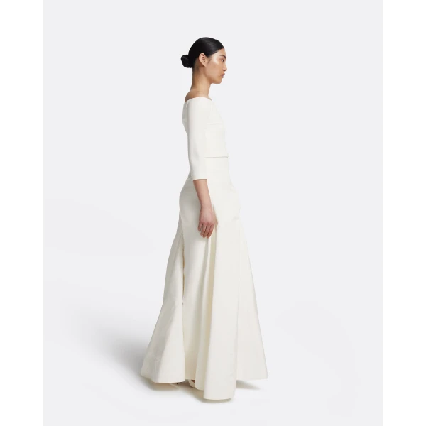 Safiyaa Nila Long Dress in Ivory - Safiyaa Dresses - Heavy Crepe Cape Gown - Shop at Luxury Shoes 