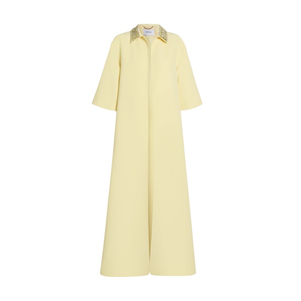 Safiyaa Ninetta Jacket in Pale Yellow with Gold - Safiyaa Jackets - Heavy Crepe Cape Gown - Shop at Luxury Shoes 