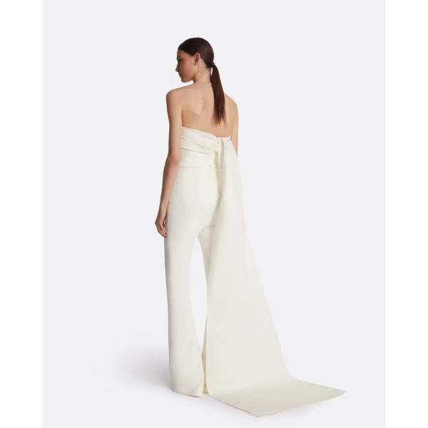 Safiyaa Omi Ivory Jumpsuit - Safiyaa Jumpsuit - Heavy Crepe Cape Gown - Shop at Luxury Shoes 