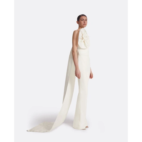 Safiyaa Omi Ivory Jumpsuit - Safiyaa Jumpsuit - Heavy Crepe Cape Gown - Shop at Luxury Shoes 