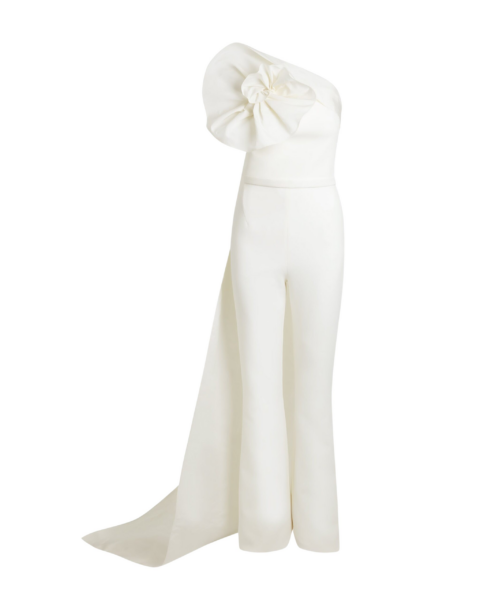 Safiyaa Omi Ivory Jumpsuit - Safiyaa Jumpsuit - Heavy Crepe Cape Gown - Shop at Luxury Shoes 