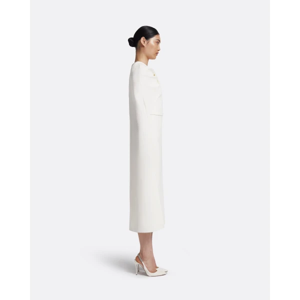 Safiyaa Oria Midi Dress in Ivory - Safiyaa Dresses - Heavy Crepe Cape Gown - Shop at Luxury Shoes 