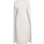 Safiyaa Oria Midi Dress in Ivory - Safiyaa Dresses - Heavy Crepe Cape Gown - Shop at Luxury Shoes 
