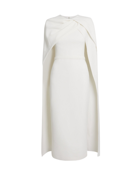 Safiyaa Oria Midi Dress in Ivory - Safiyaa Dresses - Heavy Crepe Cape Gown - Shop at Luxury Shoes 