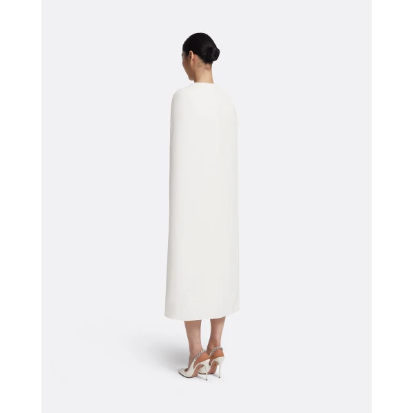 Safiyaa Oria Midi Dress in Ivory with Crystal - Safiyaa Dresses - Heavy Crepe Cape Gown - Shop at Luxury Shoes 
