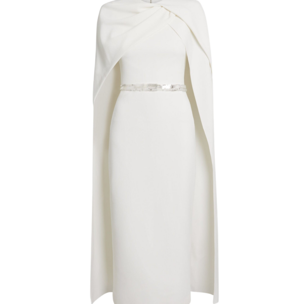 Safiyaa Oria Midi Dress in Ivory with Crystal