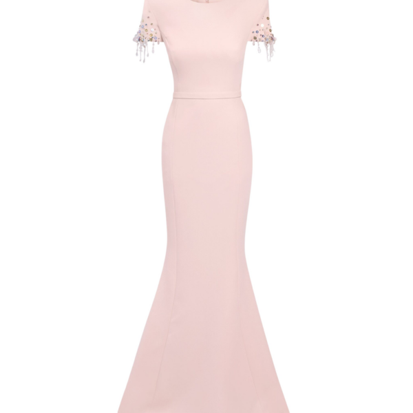 Safiyaa Parker Long Dress Long in Pale Pink with Multi-pastel