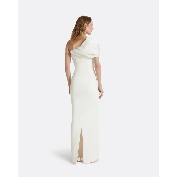 Safiyaa Portan Ivory Long Dress - Safiyaa Dresses - Heavy Crepe Cape Gown - Shop at Luxury Shoes 