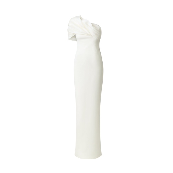 Safiyaa Portan Ivory Long Dress - Safiyaa Dresses - Heavy Crepe Cape Gown - Shop at Luxury Shoes 