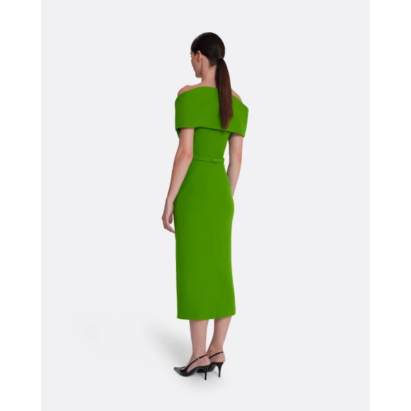Safiyaa Raffaella Midi Dress in Verdant Green - Safiyaa Dresses - Heavy Crepe Cape Gown - Shop at Luxury Shoes 
