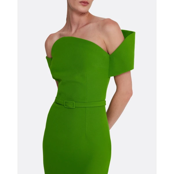 Safiyaa Raffaella Midi Dress in Verdant Green - Safiyaa Dresses - Heavy Crepe Cape Gown - Shop at Luxury Shoes 