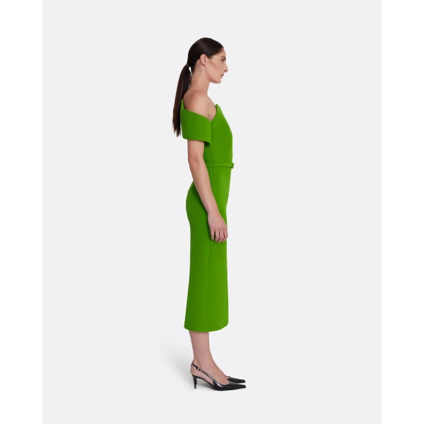 Safiyaa Raffaella Midi Dress in Verdant Green - Safiyaa Dresses - Heavy Crepe Cape Gown - Shop at Luxury Shoes 