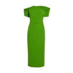 Safiyaa Raffaella Midi Dress in Verdant Green - Safiyaa Dresses - Heavy Crepe Cape Gown - Shop at Luxury Shoes 