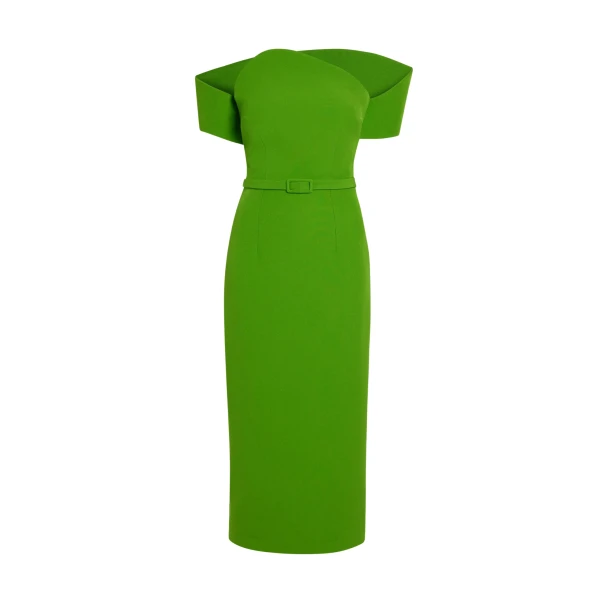 Safiyaa Raffaella Midi Dress in Verdant Green - Safiyaa Dresses - Heavy Crepe Cape Gown - Shop at Luxury Shoes 