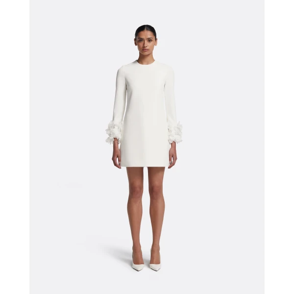Safiyaa Reffie Short Dress in Ivory with Ivory Appliqué - Safiyaa Dresses - Heavy Crepe Cape Gown - Shop at Luxury Shoes 